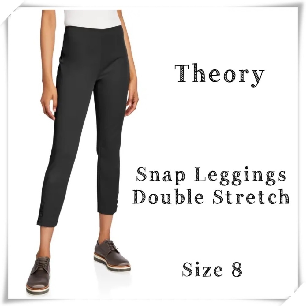 THEORY Snap Leggings Double Stretch Pants In Black Size 8 New with Tag